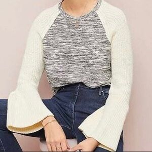 New Dolan Anthropologie Cream Gray Bell Sleeve Sweater bell sleeves large crew